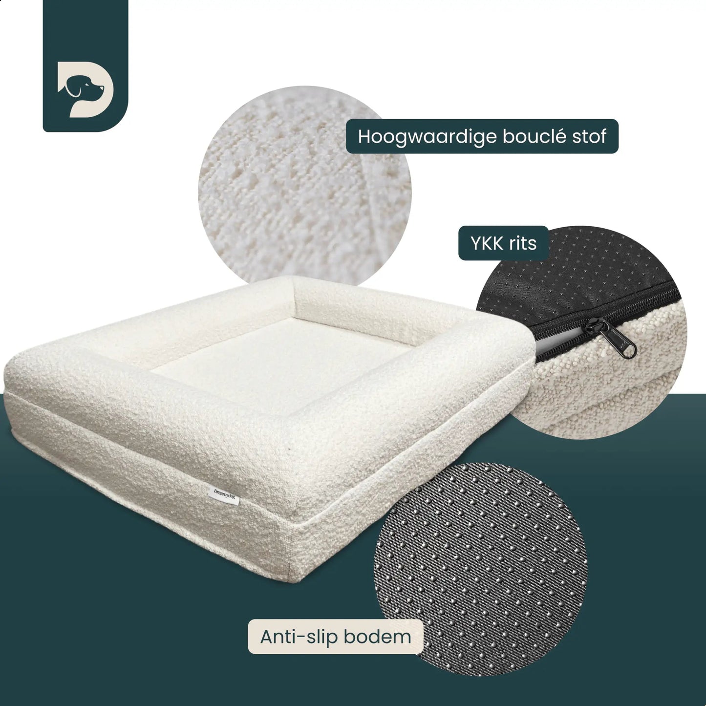 Orthopedisch hondenkussen - Bouclé Wit - Dreamydog - Hondenkussen