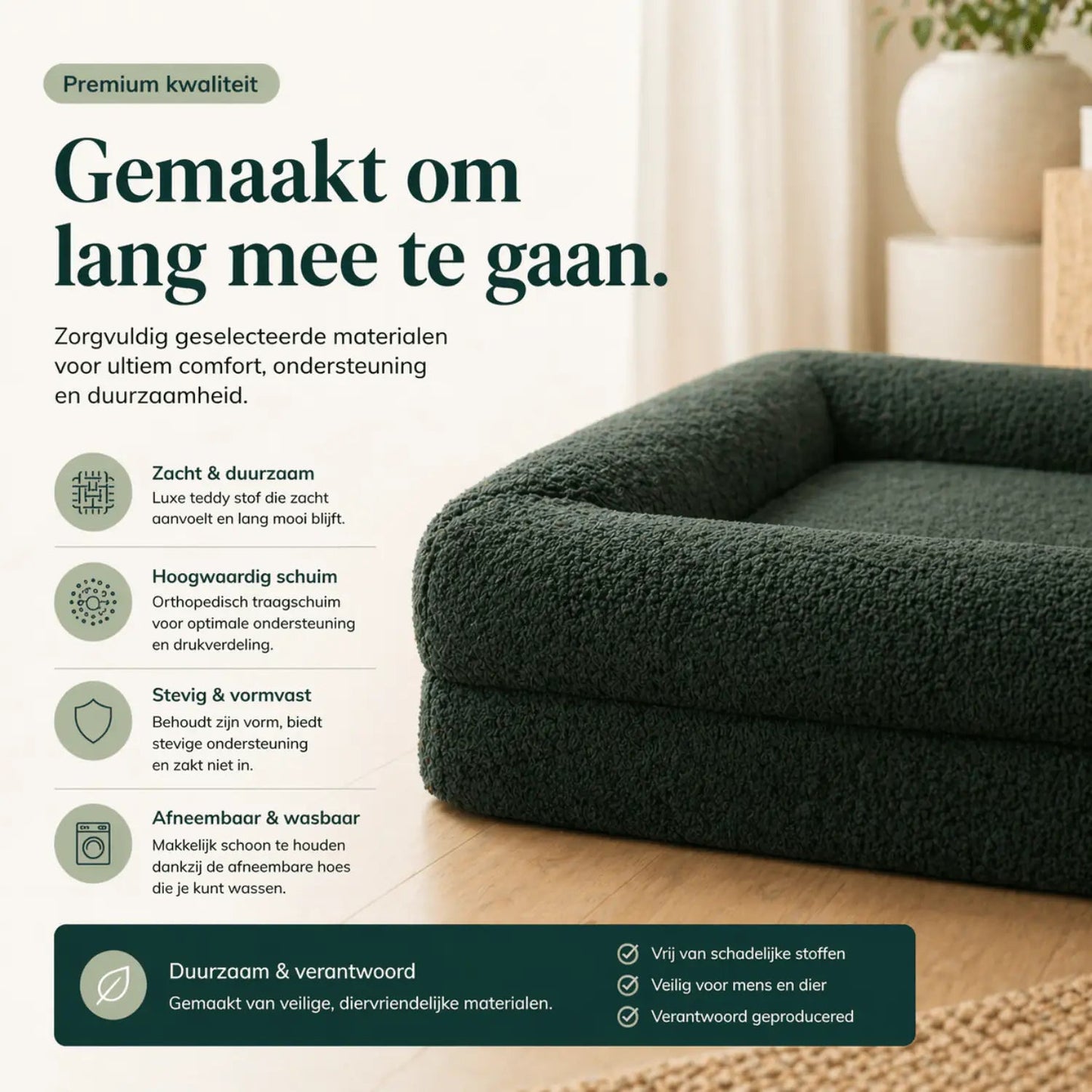 Orthopedisch hondenkussen - Bouclé Forest Green - Dreamydog - Hondenkussen