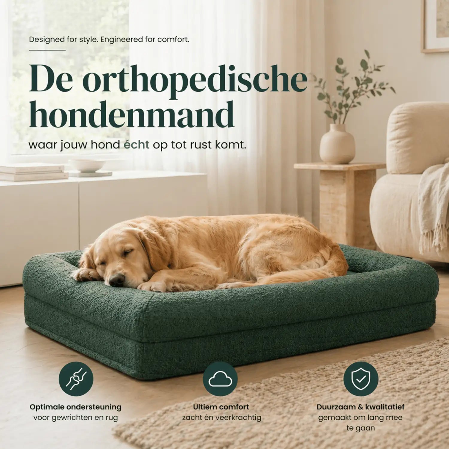 Orthopedisch hondenkussen - Bouclé Forest Green - Dreamydog - Hondenkussen